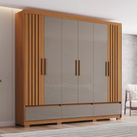Guarda-Roupa Casal Kaian 6 Portas 3 Gavetas Ripado Cinamomo/Avelã - Henn