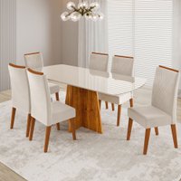 Mesa de Jantar 6 Lugares Fill com Vidro  Mel/Off White/Pastel - Viero Móveis