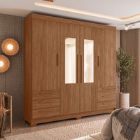 Guarda-Roupa Casal Tibagi 4 Portas 6 Gavetas com Espelho Jatoba - Pnr Móveis