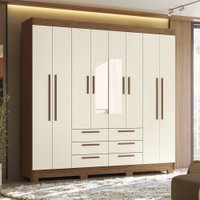 Guarda-Roupa Casal Santana 8 Portas 6 Gavetas com Espelho Jatoba/Areia - Pnr Móveis