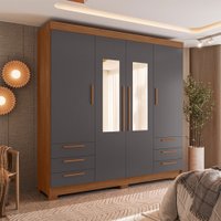Guarda-Roupa Casal Tibagi 4 Portas 6 Gavetas com Espelho Jatoba/Grafite - Pnr Móveis