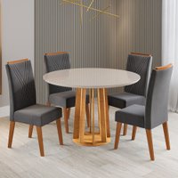Mesa de Jantar 4 Lugares Finestra com Vidro Mel/Off White/Cinza - Viero Móveis