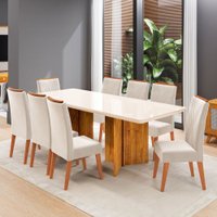 Mesa de Jantar 8 Lugares Princeton com Vidro Mel/Off White/Pastel - Viero Móveis