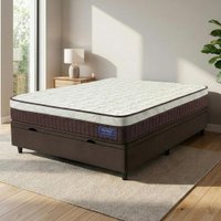 Cama Box Baú Colchão Casal Molas Superlastic Euro Pillow Start 138x188x65cm Apolo - Bege / Marrom