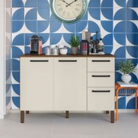 Balcão de Cozinha 120 Cm Mad Versalhes 3 Portas 2 Gavetas Nogueira/Off White - Kits Paraná