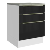 Balcão de Cozinha 60 cm 3 Gavetas Branco/Preto Lux Madesa