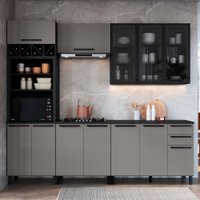 Cozinha Completa Diamante 11 Portas 3 Gavetas Cinza/Titanio - Indékes