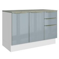 Balcão de Cozinha 120 cm 2 Portas 3 Gavetas Branco/Cinza Lux Madesa