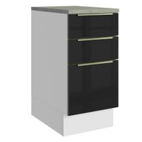 Balcão de Cozinha 40 cm 3 Gavetas Branco/Preto Lux Madesa