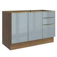 Balcão Gabinete de Pia 120 cm 2 Portas 3 Gavetas (Sem Tampo) Rustic/Cinza Lux Madesa