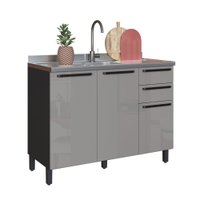 Balcão de Cozinha para Pia 120 Cm Diamante 2 Portas 3 Gavetas Cinza/Titanio - Indékes