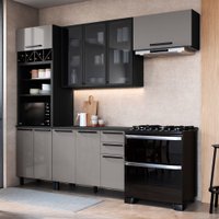 Cozinha Completa Diamante 9 Portas 3 Gavetas com Vidro Cinza/Titanio - Indékes