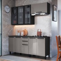 Cozinha Completa Diamante 8 Portas 3 Gavetas com Vidro Cinza/Titanio - Indékes