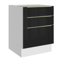 Balão de Cozinha 60 cm 3 Gavetas (Sem Tampo) Branco/Preto Lux Madesa