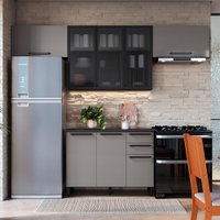 Cozinha Completa Diamante 6 Portas 3 Gavetas com Vidro Cinza/Titanio - Indékes