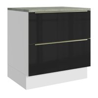 Balcão de Cozinha 80 cm 2 Gavetas Branco/Preto Lux Madesa