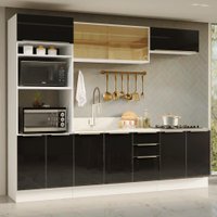 Armário de Cozinha Completa 270 cm Branco/Preto Lux Madesa 06