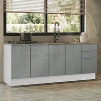 Armário de Cozinha Compacta 200 cm Branco/Cinza Lux Madesa 06
