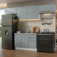 Armário de Cozinha Completa 280 cm Branco/Cinza Lux Madesa 02