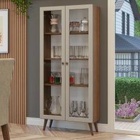 Cristaleira 70 cm 2 Portas de Vidro com Pés Cônicos Rustic/Crema/Rustic Vik Madesa