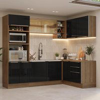 Armário de Cozinha Completa de Canto 416 cm Rustic/Preto Lux Madesa 01