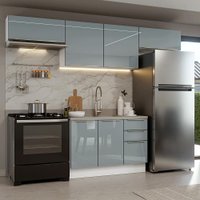 Armário de Cozinha Completa 280 cm Branco/Cinza Lux Madesa 01
