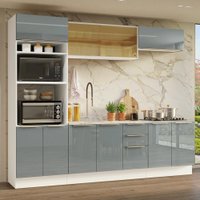 Armário de Cozinha Completa 270 cm Branco/Cinza Lux Madesa 05