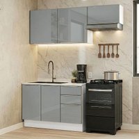 Armário de Cozinha Compacta 180 cm Branco/Cinza Lux Madesa 03