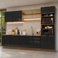 Armário de Cozinha Completa 310 cm Rustic/Preto Lux Madesa 03