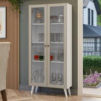Cristaleira 70 cm 2 Portas de Vidro com Pés Cônicos Branco/Crema/Branco Vik Madesa