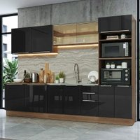 Armário de Cozinha Completa 310 cm Rustic/Preto Lux Madesa 04