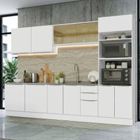 Armário de Cozinha Completa 310 cm Branco/Branco Veludo Lux Madesa 04