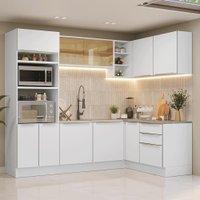 Armário de Cozinha Completa de Canto 416 cm Branco/Branco Veludo Lux Madesa 01