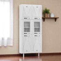 Paneleiro Armário de Cozinha Aço 80cm com Vidros 6 Portas Multimóveis CR20532 Branco