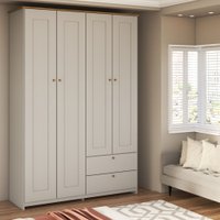 Guarda-Roupa Solteiro Americano 4 Portas 2 Gavetas Branco/Ipê - Panorama Móveis