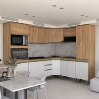 Cozinha Completa Modulada 14 Portas Gavetas Freijó/Off White - Panorama Móveis