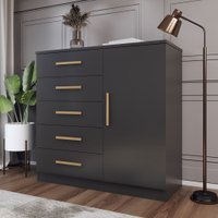Cômoda Divini 1 Porta 5 Gavetas Black - Panorama Móveis