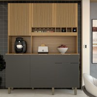 Cozinha Compacta Bela Arte 6 Portas 1 Gaveta 100% Mdf Cinamomo/Cinza - Panorama Móveis