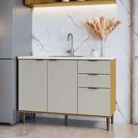 Balcão de Cozinha para Pia 120 Cm Copenhague 3 Portas 2 Gavetas Ipê/Sabbia - Decibal
