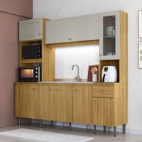 Cozinha Compacta Suíça 8 Portas 1 Gaveta com Vidro Ipê/Sabbia - Decibal