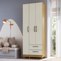 Guarda-Roupa Solteiro Basic 3 Portas 2 Gavetas Ipê/Cristalo - Decibal