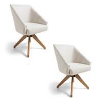 Kit 2 Poltronas Giratórias Alana Suede Bege Base de Madeira - Pallazio