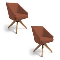 Kit 2 Poltronas Giratórias Alana Veludo Terracota Base de Madeira - Pallazio
