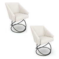 Kit 2 Poltronas Luxo Alana Bouclê Bege Base Ferro Preto - Pallazio