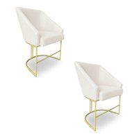 Kit 2 Poltronas Luxo Alana Bouclê Bege Base Ferro Dourado - Pallazio
