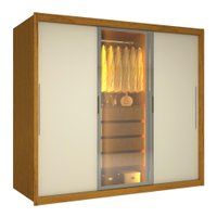Guarda Roupas Casal 3 Portas de Correr 1 Com Vidro Reflecta com 4 Gavetas 100% MDF Lux