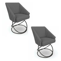 Kit 2 Poltronas Luxo Alana Linho Base Luxo Preto - Pallazio Cor:Grafite