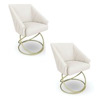 Kit 2 Poltronas Luxo Alana Bouclê Base Luxo Dourado - Pallazio Cor:Bege
