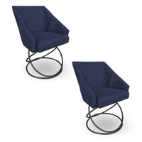 Kit 2 Poltronas Luxo Alana Veludo Azul Marinho Base Luxo Preto - Pallazio