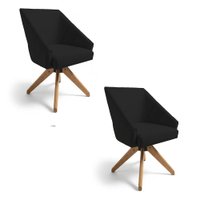 Kit 2 Poltronas Giratórias Alana Veludo Preto Base de Madeira - Pallazio